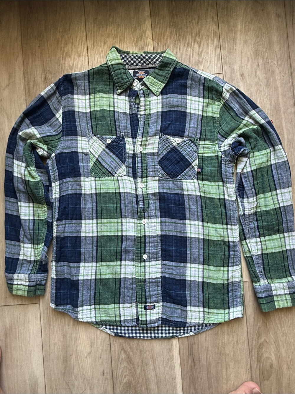 Dickies Men's Green & Navy Plaid Flannel Shirt 100% cotton.